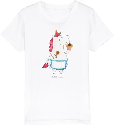 Produktbild von Mr. & Mrs. Panda Kleinkinder T-Shirt Einhorn Küche 7-8 Jahre (122/128) - Weiß - Geschenk, Kindershirt, Baumwolle Kinder, Einhörner, Öko, Teenager, Torte, Unicorn, Kuchen