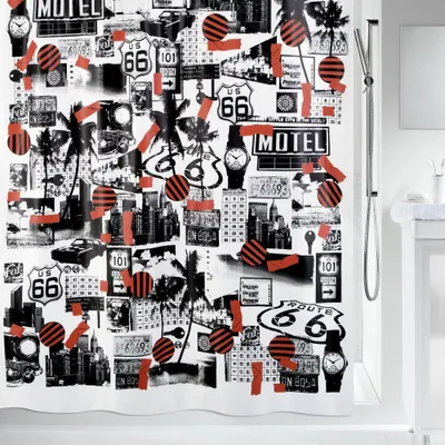 Obrázek produktu pro Spirella protiplísňový sprchový závěs "Roadtrip" antibakteriální, omyvatelný, voděodolný polyester 180x200cm