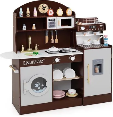 Image de Cuisine de jeu en bois - 27 accessoires - 106 x 30 x 105 cm - MDF - Jouet blanc pour enfants de 3 à 6 ans