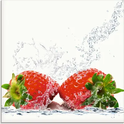 Produktbild von ARTland Glasbild Erdbeeren mit Spritzwasser Größe: 20x20 cm