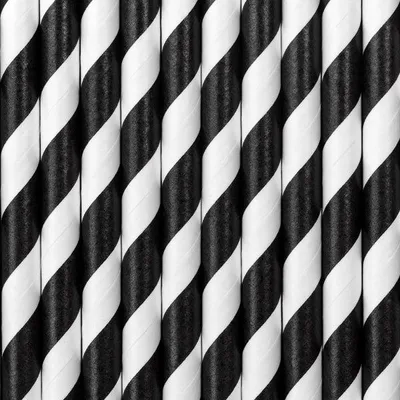 Produktbild von Papierstrohhalme diagonal gestreift 19cm schwarz weiß 250er Set