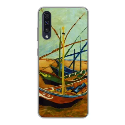 Produktbild von MuchoWow® Handyhülle Schutzhülle Hülle für Samsung Galaxy A30s Fischerboote am Strand - Vincent van Gogh Silikon Softcase Handy Hülle - Karteninhaber
