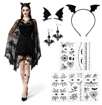 Imagen del producto de Conjunto de disfraz de Halloween para mujer, estilo gótico, con capa de araña, talla única, ideal para cosplay
