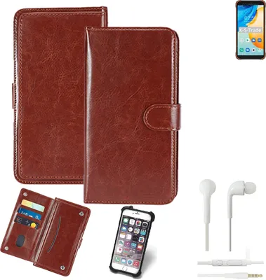 Produktbild von K-S-Trade 360° Hülle kompatibel mit Blackview BV4900 Pro inkl. Headphones braun Kunstleder Case BookCase WalletCase Kunstlederederhülle
