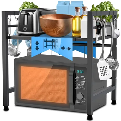 Produktbild von CLP Mikrowellenregal Marana stehend stufig, variabel in Breite,schwarz 2-stufig