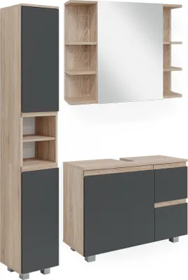 Image de Meubles bain Vicco J-Shape Sonoma 3 pièces, avec armoire haute, Model 40126