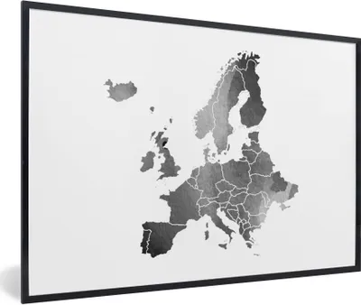 Produktbild von MuchoWow® Gerahmtes Poster Europa-Karte in Aquarell - schwarz und weiß 60x40 cm - Poster mit Schwarzem Bilderrahmen Wandposter Rahmen Foto Bilder - Printing - Wanddeko Schlafzimmer