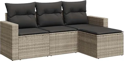 Produktbild von vidaXL 4-tlg. Garten-Sofagarnitur mit Kissen Hellgrau Poly Rattan