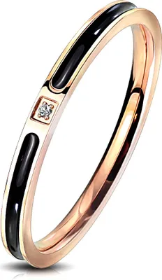 Produktbild von viva-adorno Gr. 50 (15,9 mm Ø) Edelstahl Ring Damen Ring Verlobungsring Rosegold Schwarz emailliert Zirkonia,RS57em,