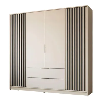 Produktbild von Viertüriger Kleiderschrank NELA mit Lamellen 206 cm, Kaschmir / Kaschmir + Schwarz