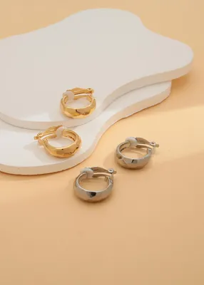 Imagen del producto de Pendientes tipo creole, color dorado, gruesos, con piedra preciosa, de latón, 1 par, para mujer
