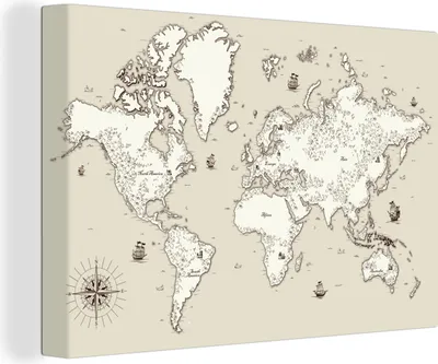 Produktbild von OneMillionCanvasses® - Leinwandbilder - 140x90 cm, Weltkarte - Vintage - Antik, Wandbilder Kunstdruck Wanddekoration
