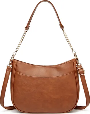 Image de (Marron)Petit sac crossbody pour femme, cuir vegan, porte-monnaie, chaîne, décor, sac hobo