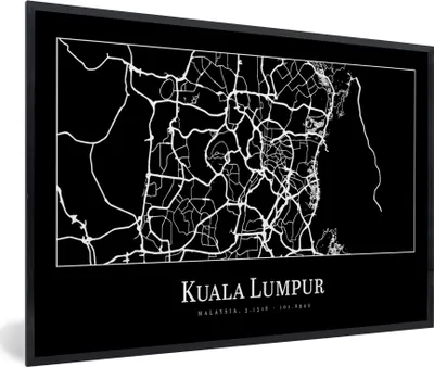 Produktbild von MuchoWow® Gerahmtes Poster Stadtplan - Kuala Lumpur - Karte 30x20 cm - Poster mit Schwarzem Bilderrahmen Wandposter Rahmen Foto Bilder - Kunstdruck - Bild-Poster