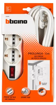 Obrázok produktu pre BTICINO Viacnásobná zásuvková lišta Slot 3696DB5, 6 zásuviek, s vypínačom