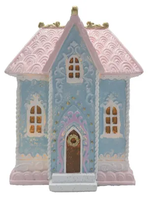 Obrázok produktu pre Clayre & Eef Perníková chalúpka s LED diódou 12x9x15 cm Modrá Polyresin
