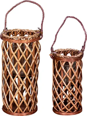 Produktbild von 2er Set Laterne Windlicht H40cm H31cm Kupfer Braun Holz Weide Garten Deko