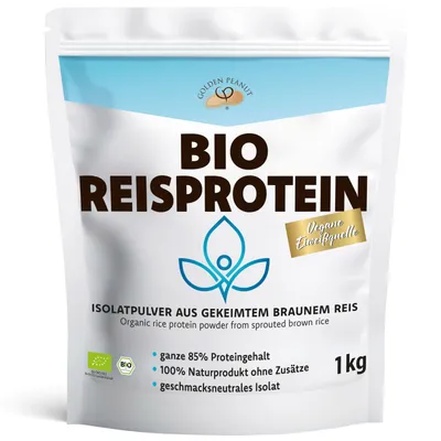Produktbild von GOLDEN PEANUT SPORTLINE® Bio Reisprotein 1 kg, 85 % hoher Eiweiß Gehalt, pflanzliches Protei, aus braunem Reis gekeimt