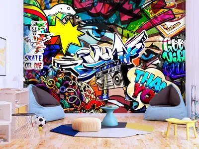 Immagine prodotto di Carta da parati fotografica in tessuto non tessuto graffiti 400x280 cm carta da parati murale XXL street art skate arte urbana murale colorata i-C-0178-a-a