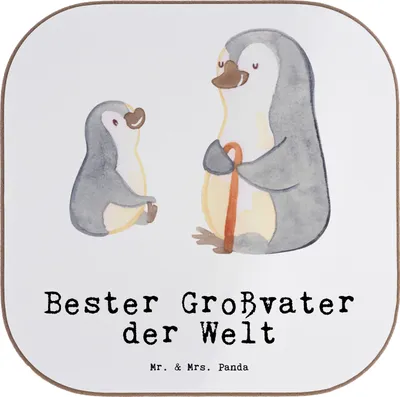 Produktbild von Mr. & Mrs. Panda Tischuntersetzer Pinguin Bester Großvater der Welt - Weiß - Geschenk, Enkel, Untersetzer Glas, Geburtstag, Tasse, für Gläser, gläseruntersetzer, Opa
