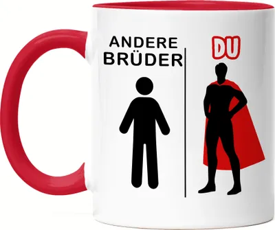 Produktbild von Andere Brüder Du Tasse Rot  Superheld Mein Held Dankeschön Geschenkidee Lustig Humor