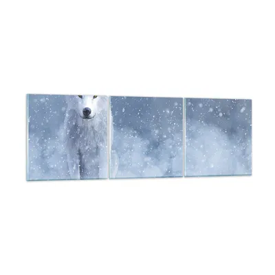 Produktbild von Bilder auf glas - 3 Teile - Weiß Wolf Schnee - 150x50cm - Glasbilder - Wandbilder - Bilder - zum Aufhängen bereit - Wanddekoration aus Glas - Glas Bilder - Wandbild auf Glas - GCA150x50-5006