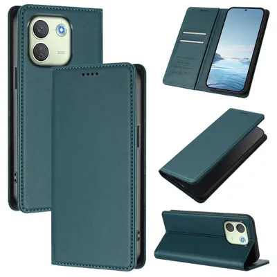 Image de Étui en cuir pour Xiaomi Redmi Note 17 Pro Max, type portefeuille magnétique en cuirPolyuréthaneavec support, couleur verte