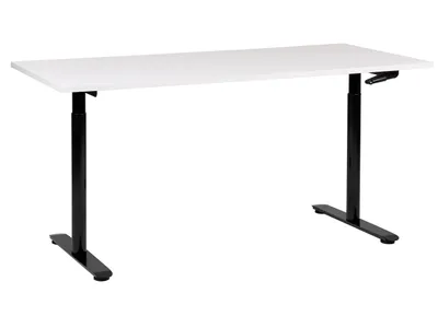 Produktbild von BELIANI Schreibtisch Weiß/Schwarz Melamin 160x72 cm Manuell Höhenverstellbar Rechteckig mit Kurbel Rundes Metallgestell Modern Büro Steh-Sitz-Tisch