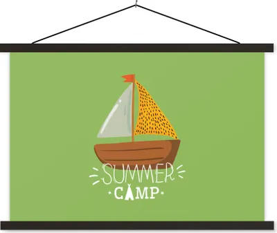 Produktbild von MuchoWow® Textilposter Boot - Sommer - Gelb 60x40 cm mit schwarzem Rahmen - Hölzernes