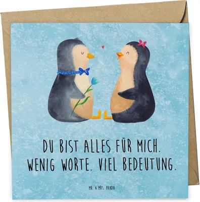 Produktbild von Mr. & Mrs. Panda Glückwunschkarte Pinguin Pärchen - Eisblau - Geschenk, doppelkarte, anlasskarte, faltkarte, Liebe, Grußkarte, glücklich, Klappkarte, Hochzeit