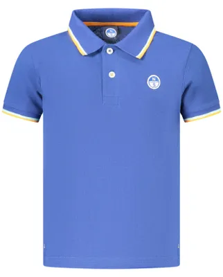 Image de Polo bleu pour enfant avec des détails contrastés et une application