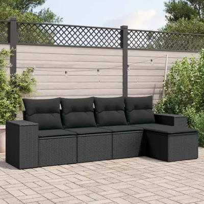Produktbild von Design 5-tlg. Garten-Sofagarnitur mit Kissen Schwarz Poly Rattan, Gartensofas 2024 Neu