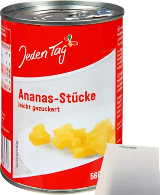 Produktbild von Jeden Tag Ananas Stücke leicht gezuckert (580ml Dose) + usy Block