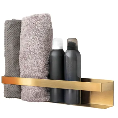 Produktbild von Handtuchregal ohne Bohren selbstklebend inkl. Spezialkleber - Bad Handtuchhalter Halterung für 5 Handtücher - Handtuch Regal in gold für Badezimmer