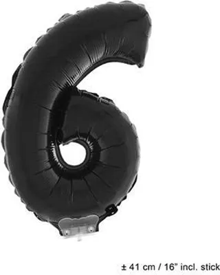 Produktbild von Zahlen Folienballon 41 cm mit Stab - Schwarz Zahl 6