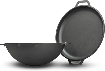Immagine prodotto di Pentola in ghisa da campeggio, 12 litri, con coperchio – Pentola robusta e wok asiatico per uso all'aperto