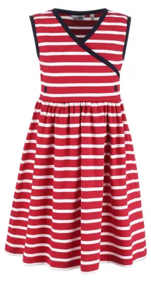 Produktbild von modAS Bretonisches Mädchenkleid Maritim - Streifenkleid Ringelkleid Kleid für Mädchen mit Streifen aus Baumwolle Größe 74 bis 80 in Rot/Weiß