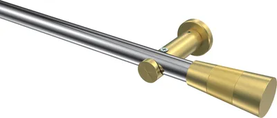 Produktbild von Interdeco Gardinenstange / Vorhangstange Chrom / Messing-Optik, Typ Platon Tanara (Konus) ohne Ringe, 20 mm Ø 1-läufig, 320 cm