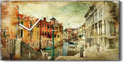 Produktbild von Dekor Leinwand Uhr Wandbilder 60x30 Gemälde Venedig Fluss Schiff Stadt - weiße Hände