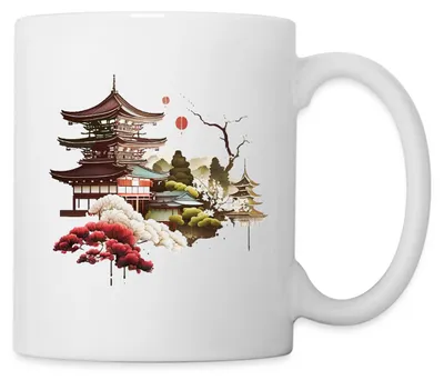 Produktbild von Spreadshirt Japanische Tempelromantik Mit Blütenzauber Tasse, One size, Weiß