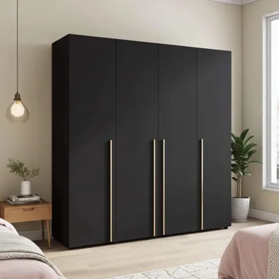 Produktbild von Kleiderschrank ARNI 200 cm Schwarz 4-Türig 9 Fächer Modern Loft