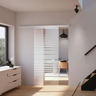 Produktbild von inova Glasschiebetür 880 x 2035 mm, Streifen, Komplettset mit Griffmuschel, Softclose beidseitig