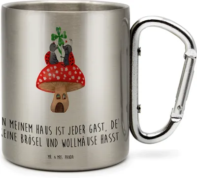 Produktbild von Mr. & Mrs. Panda Teetasse Marienkäfer Fliegenpilz - Transparent - Geschenk, Metallbecher, Becher Aus Edelstahl, Lustige Sprüche, Trinkbecher, Fleigenpilzhaus, Wohnung