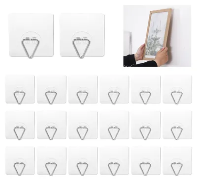 Produktbild von Selbstklebende Tellerhaken – 20 Stück, verdeckte, transparente Wandhaken – Vertikale Wandhaken für Teller, Bilderrahmen und Kunstwerke – 7 x 7 cm