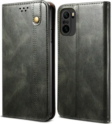 Image de Etui pour Xiaomi Poco F3, étui portefeuille en cuir avec fonction stand vert