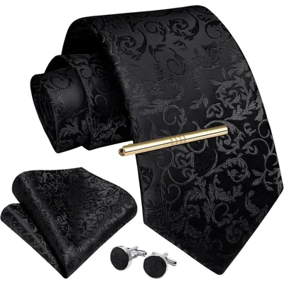 Productafbeelding van Herenset met stropdas, zakdoek, dasclip, manchetknoopjes, zwart, 5-delig