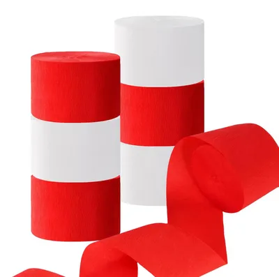 Produktbild von Krepppapier-Rollen - 6 Stück in Weiß und Rot - Zur Dekoration - 4,5 cm x 25 m