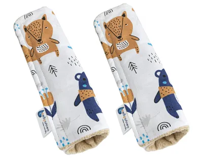 Produktbild von Medi Partners Gurtpolster Kinder 2 Stück Autogurt Polster Gurtschutz für Auto - 17x22cm 100% Baumwolle Minky (Boho Animals mit beige Minky)