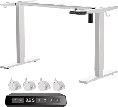 Produktbild von HOMAVO weiss Gestell für Schreibtisch Höhenverstellbar Elektrisch mit Motor, weiss - Stufenlos Höhenverstellbares Schreibtischgestell / Tischgestell