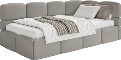 Produktbild von Selsey Cloudy – Jugendbett 120 cm, Bettkasten, Chenille, Kopfteil rechts, Hellbraun